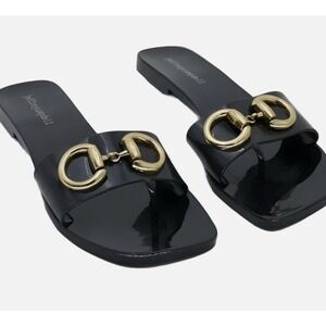 Jeffrey‎ Campbell Sand Black Sandals with Bridle Bit Gold Accent Women US Size 9